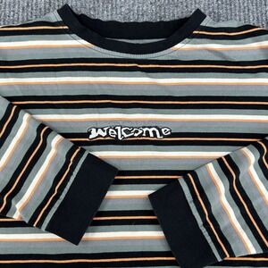 Welcome Skateboard Long Sleeve Striped T Shirt Large 90s Grunge Y2K Layer Green